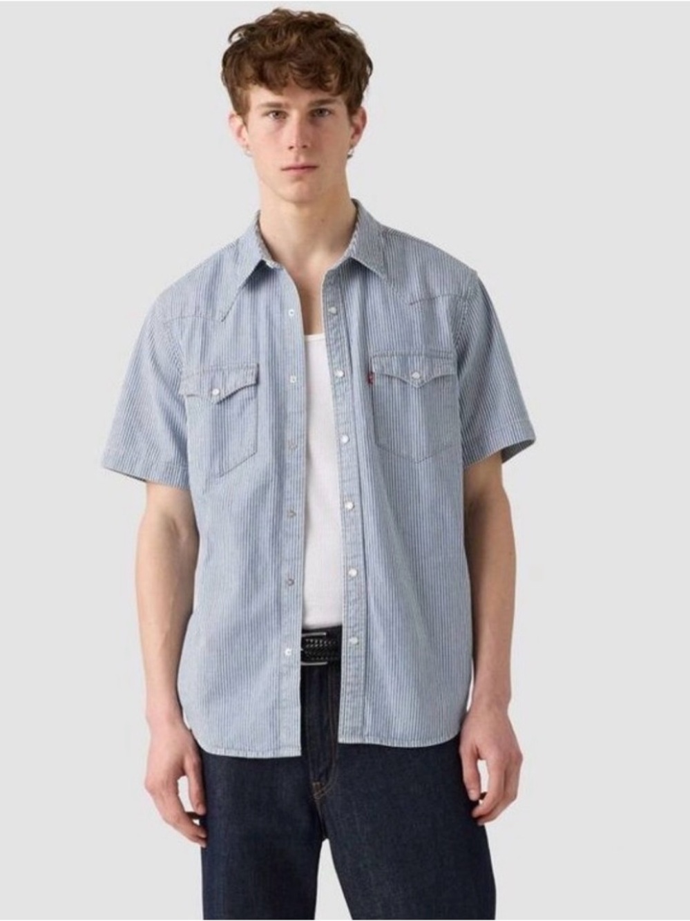 Levi's Blue Pinstripe Short-Sleeve Button-Down Shirt